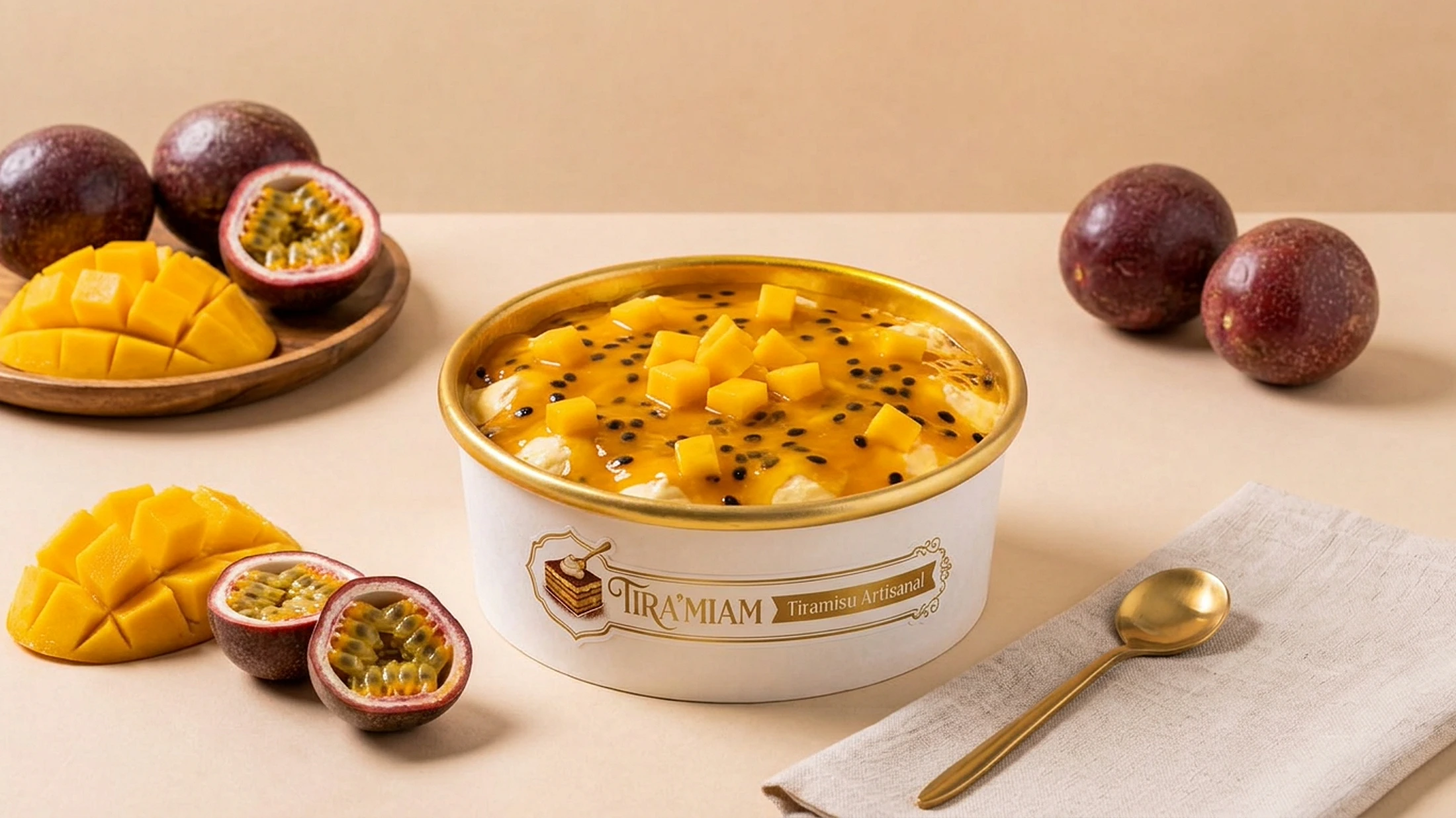 Le tiramisu mangue-passion Tira'Miam fermé dans son pot de 750 ml.