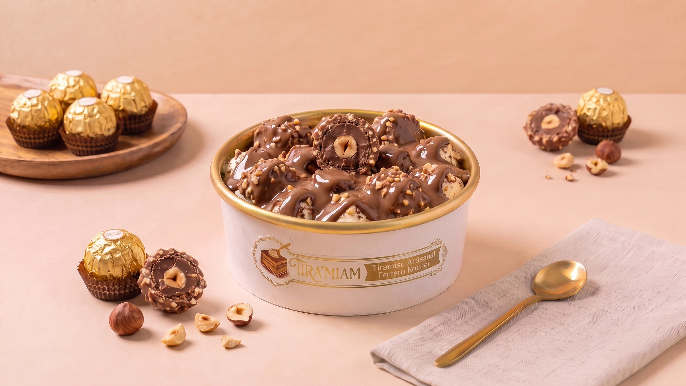 Le tiramisu Ferrero Rocher Tira'Miam fermé dans son pot de 750 ml.